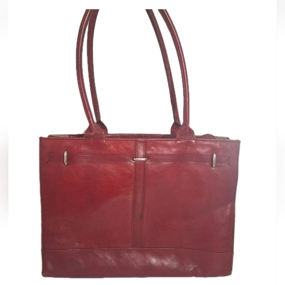 Buxton Vintage Large Red Leather Laptop Messenger Shoulder Bag Purse W Wear